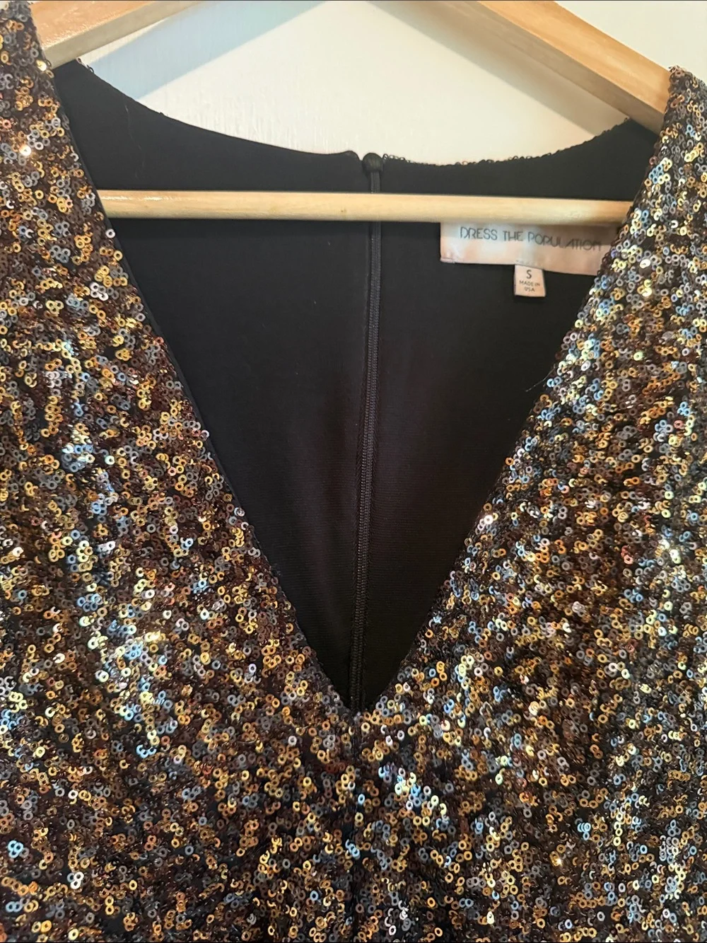 Dress the Population Bronze Sequin Long Sleeve V-Neck Dress - Picture 3 of 5